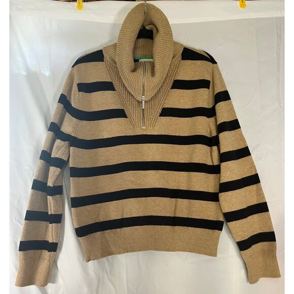 On 34th Tan & Black Stripe Quarter Zip Turtle Neck Sweater Reg Size M - Picture 3 of 6